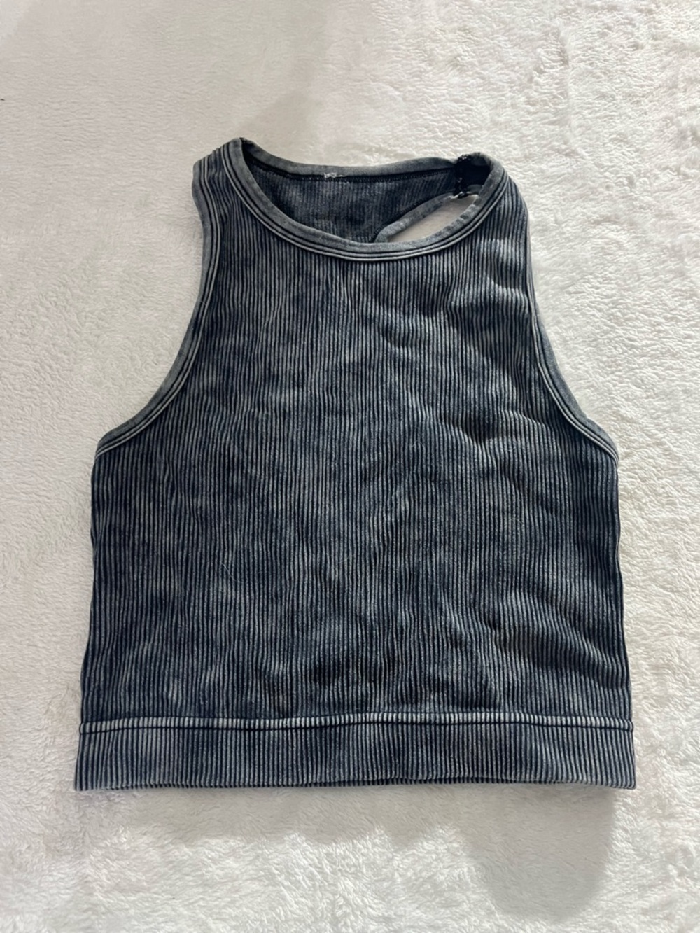 Stretchy Ribbed Charcoal Longline Lounge / Sports Bra / Crop Top Gym High Neck